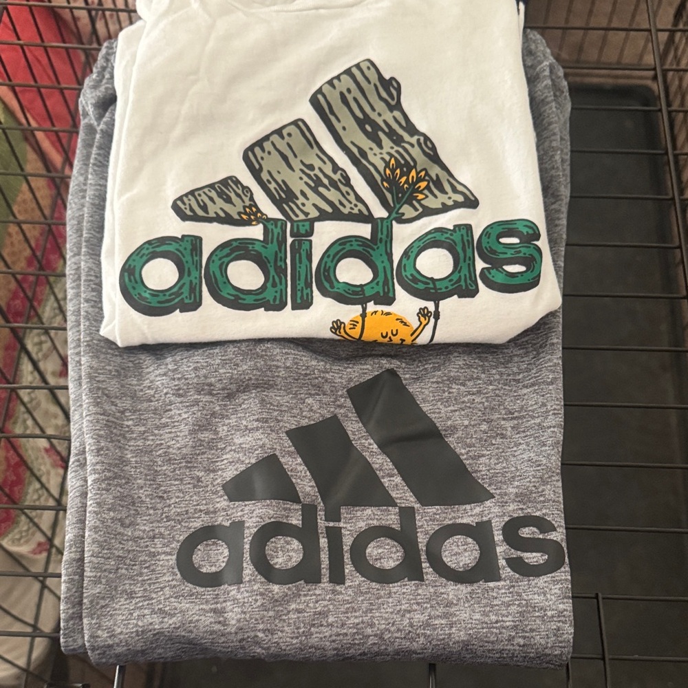 Adidas White and Gray Graphic Tees